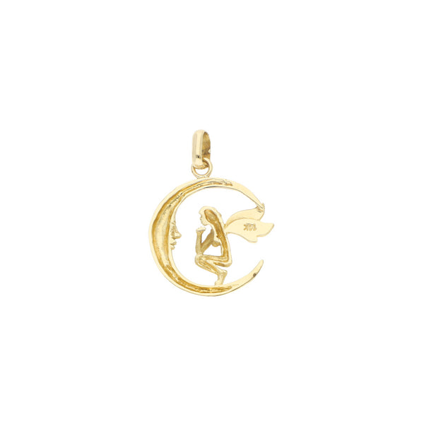 Dije diseño especial motivo Hada sobre luna en oro amarillo 14 kilates.