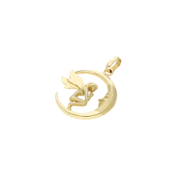 Dije diseño especial motivo Hada sobre luna en oro amarillo 14 kilates.
