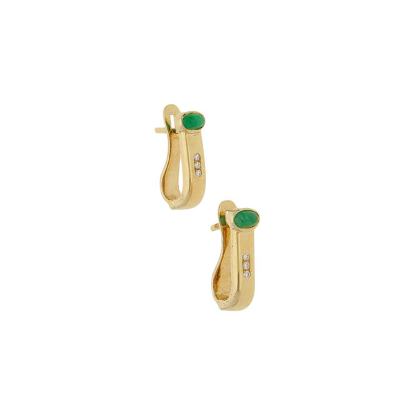 Arracadas articuladas con diamantes y esmeraldas en oro amarillo 14 kilates.