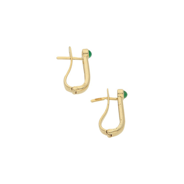 Arracadas articuladas con diamantes y esmeraldas en oro amarillo 14 kilates.