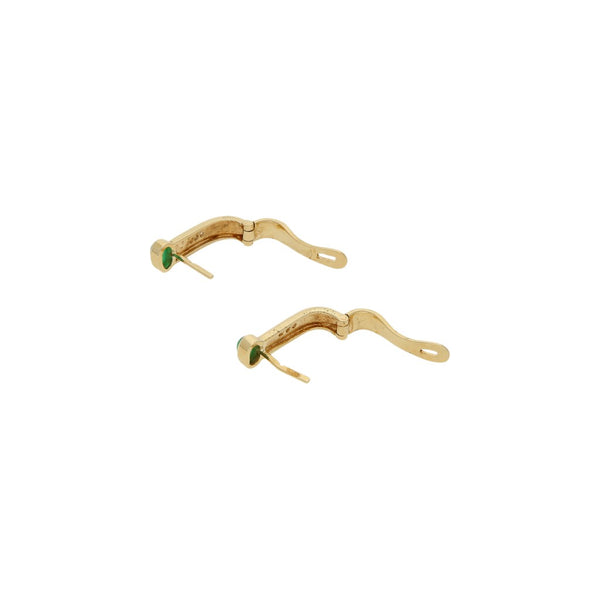 Arracadas articuladas con diamantes y esmeraldas en oro amarillo 14 kilates.