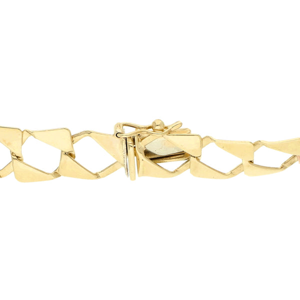 Pulsera eslabón laminado en oro tres tonos 14 kilates.