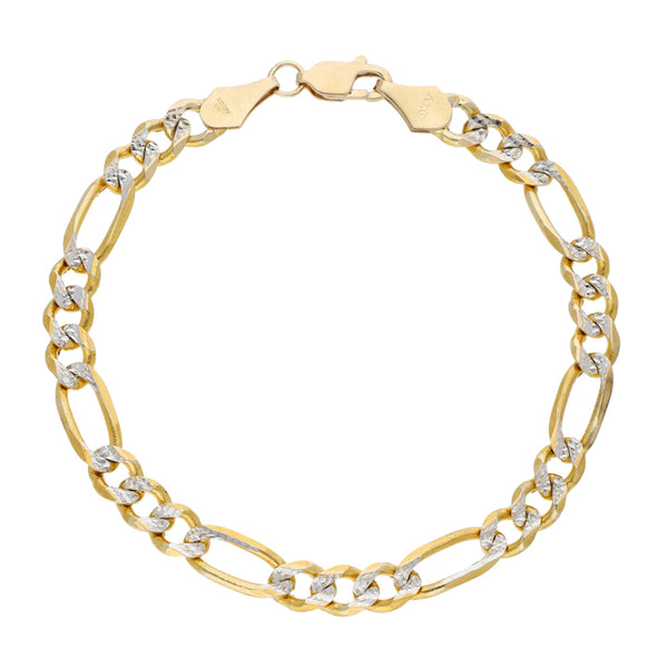 Pulsera de tres eslabones por uno platinados en oro amarillo 14 kilates.