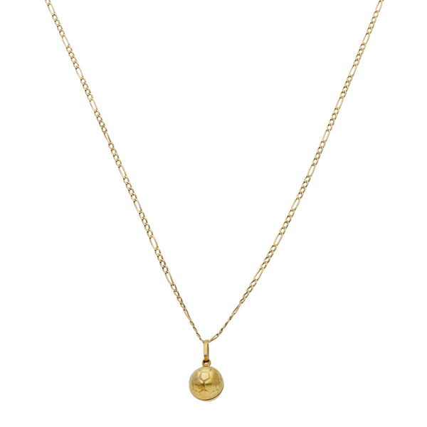 Collar de cuatro eslabones por uno y dije hueco motivo balón en oro amarillo 14 kilates.