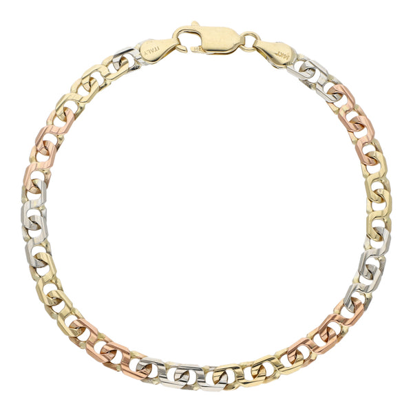 Pulsera eslabón nudo marino en oro tres tonos 14 kilates.