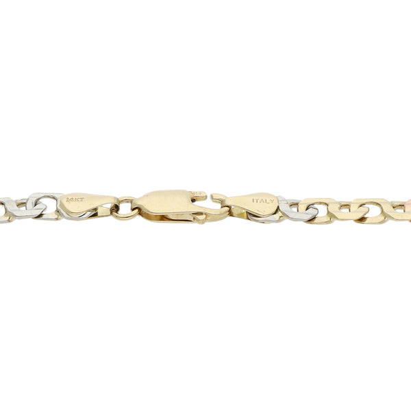 Pulsera eslabón nudo marino en oro tres tonos 14 kilates.