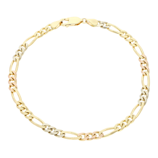 Pulsera de tres eslabones por uno en oro tres tonos 14 kilates