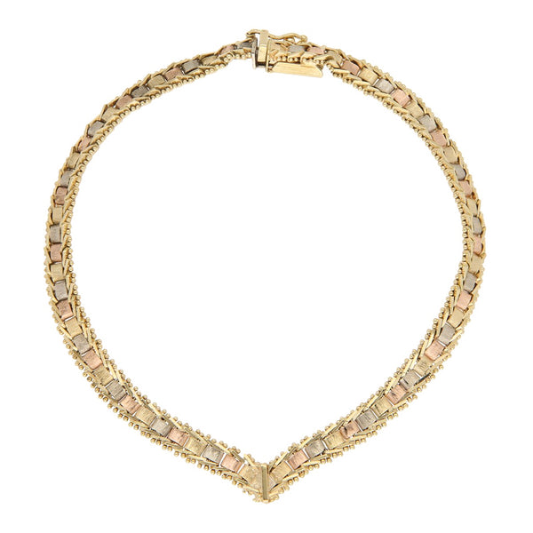 Pulsera eslabón boleado en oro tres tonos 14 kilates.