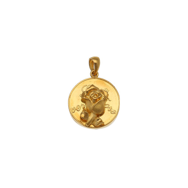 Dije giratorio motivo rosa en oro amarillo 24 kilates.