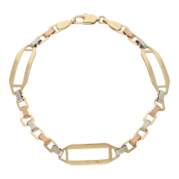 Pulsera eslabón combinado en oro tres tonos 14 kilates.