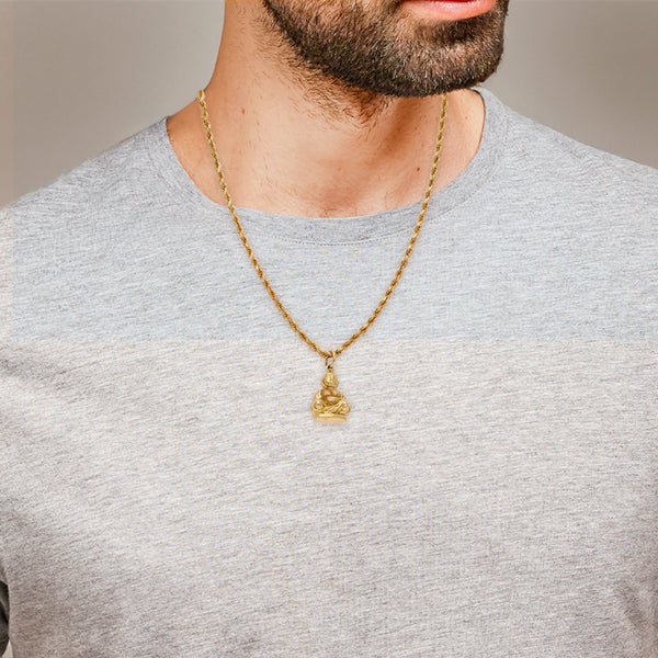 Collar eslabón torzal y dije motivo Buda en oro amarillo 14 kilates.