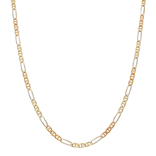 Collar eslabón combinado en oro tres tonos 14 kilates.