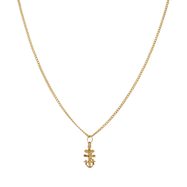 Collar eslabón encontrado y crucifijo diseño especial en oro amarillo 18 kilates.