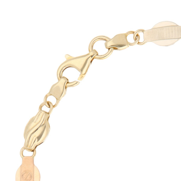 Pulsera eslabón articulado en oro tres tonos 14 kilates.