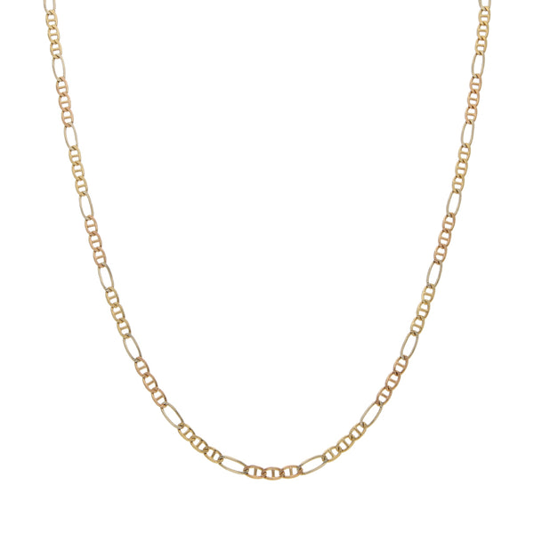 Collar eslabón combinado en oro tres tonos 14 kilates.