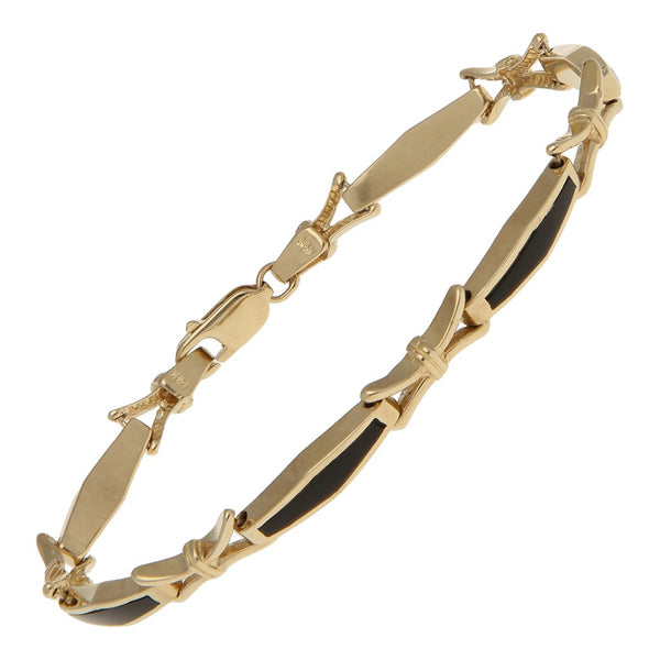 Pulsera eslabón articulado con ónix en oro amarillo 14 kilates.