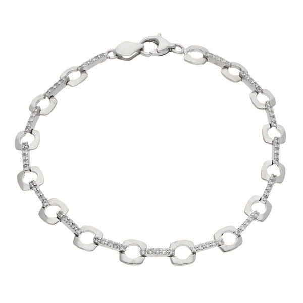 Pulsera eslabón articulado con circonias en oro blanco 14 kilates.