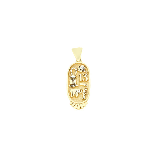 Dije diseño especial motivos de la suerte en oro amarillo 14 kilates.