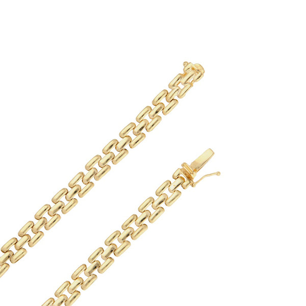 Gargantilla eslabón articulado con aplicaciones, diamantes y sintéticos en oro amarillo 14 kilates.