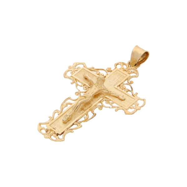 Crucifijo diseño especial en oro amarillo 14 kilates.
