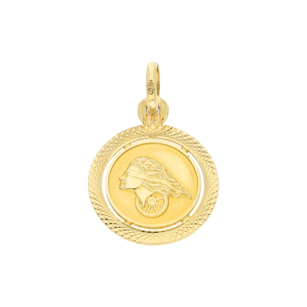 Dije diseño especial motivo dama en oro amarillo 18 kilates.