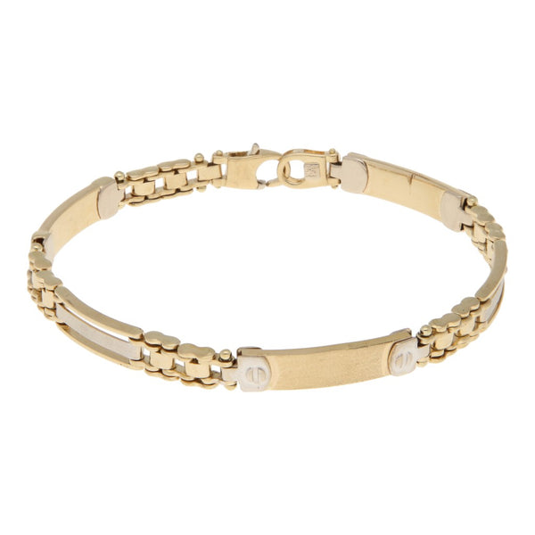 Pulsera eslabón combinado en oro dos tonos 14 kilates.