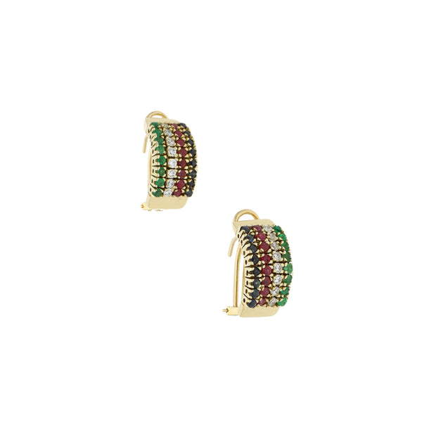 Aretes diseño especial con sintéticos en oro amarillo 14 kilates.