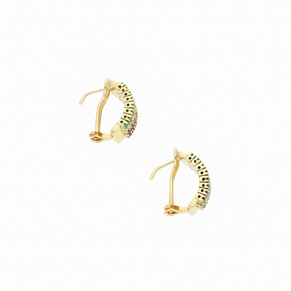 Aretes diseño especial con sintéticos en oro amarillo 14 kilates.
