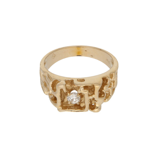 Anillo barroco con diamante en oro amarillo 14 kilates.