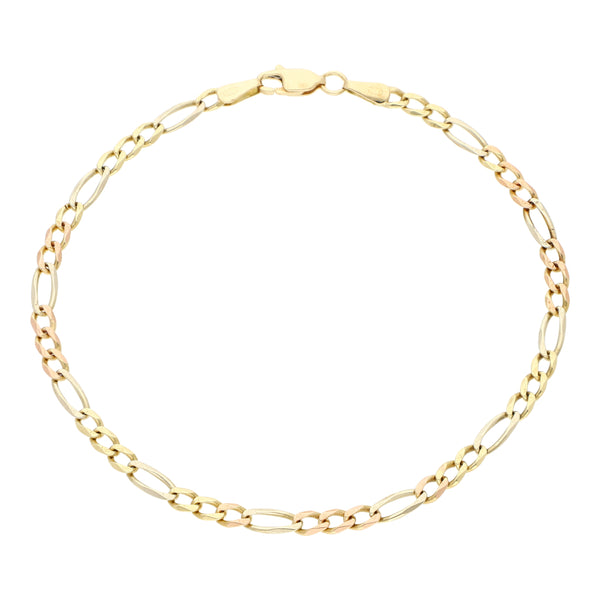 Pulsera de tres eslabones por uno en oro dos tonos 14 kilates.