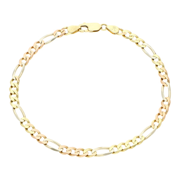 Pulsera de tres eslabones por uno en oro tres tonos 14 kilates.