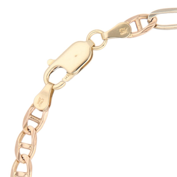 Pulsera de tres eslabones por uno en oro tres tonos 14 kilates.