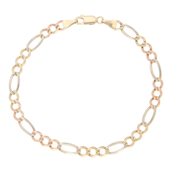 Pulsera de tres eslabones por uno en oro tres tonos 14 kilates.
