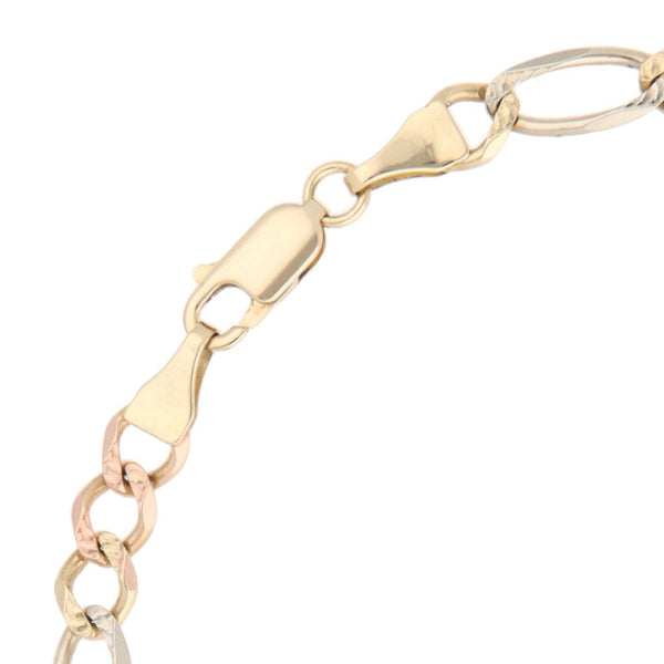 Pulsera de tres eslabones por uno en oro tres tonos 14 kilates.