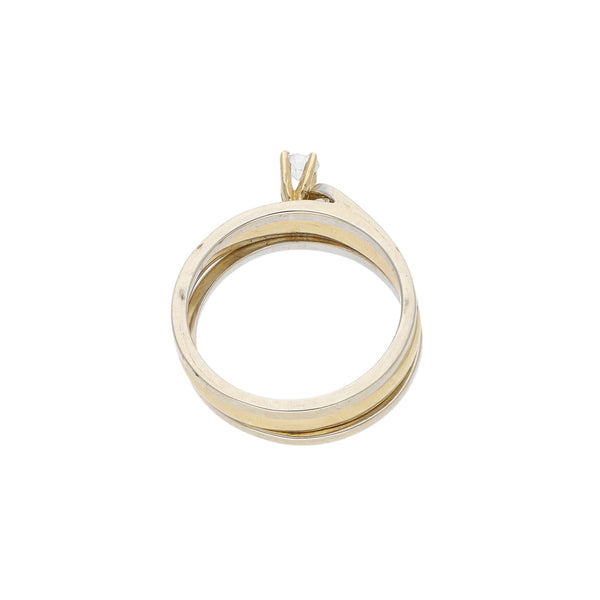 Anillo de compromiso dos piezas con diamantes en oro dos tonos 14 kilates.