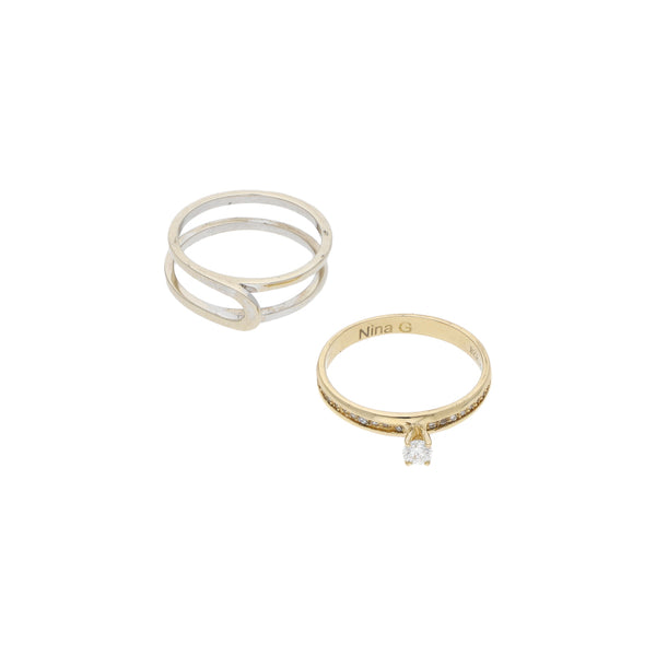 Anillo de compromiso dos piezas con diamantes en oro dos tonos 14 kilates.