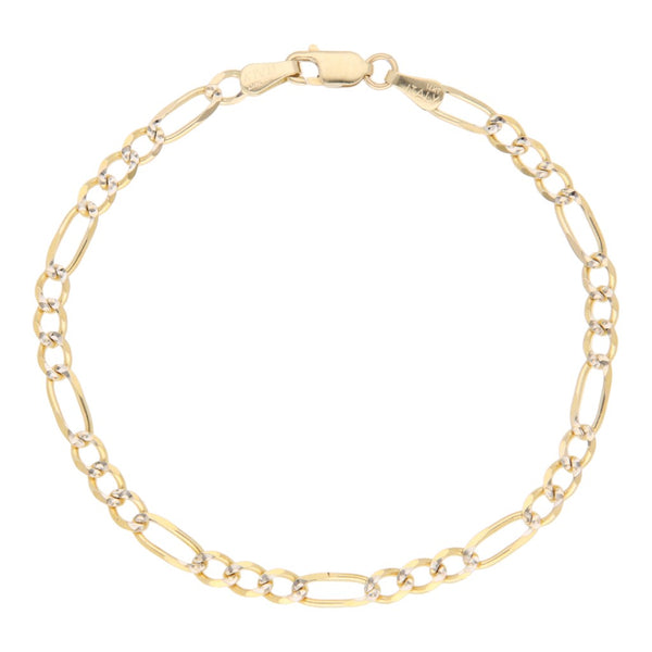 Pulsera de tres eslabones por uno platinados en oro amarillo 14 kilates.
