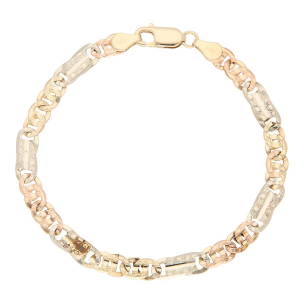 Pulsera eslabón combinado en oro tres tonos 14 kilates.