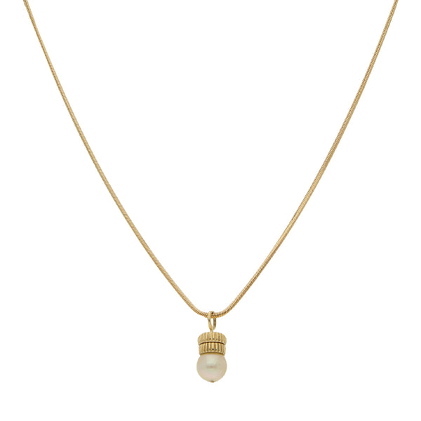 Collar eslabón cola de ratón y dije con perla en oro amarillo 14 k