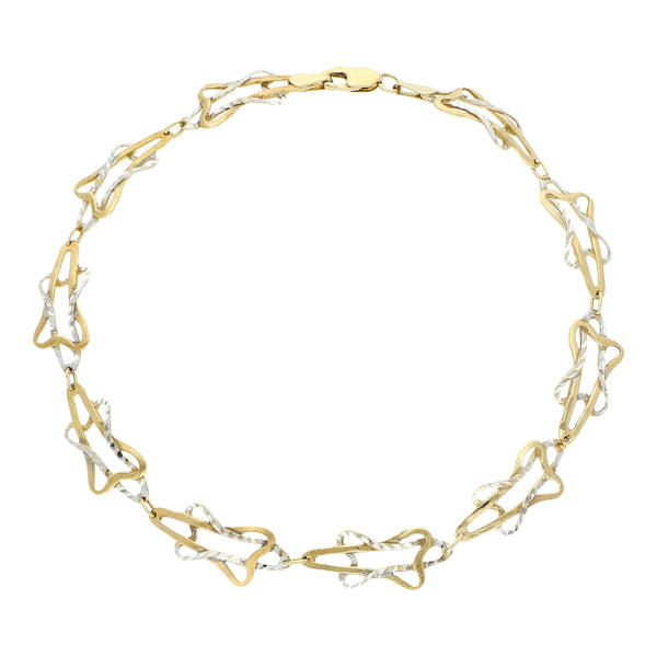 Pulsera eslabón combinado motivo estrella en oro dos tonos 14 kilates.