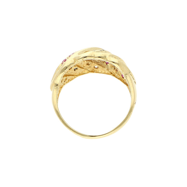 Anillo diseño especial con circonias en oro amarillo 18 kilates.