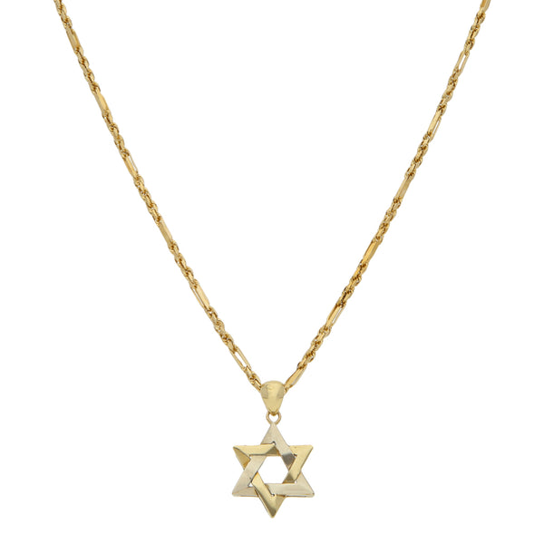 Collar eslabón combinado y dije liso motivo estrella en oro dos tonos 14 kilates.
