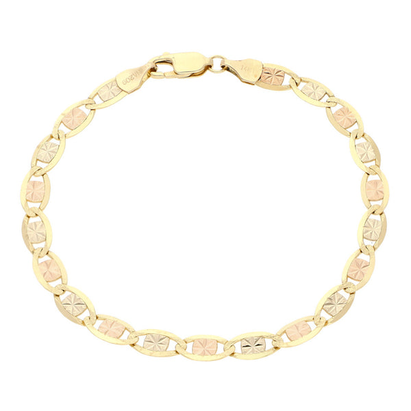 Pulsera eslabón nudo marino en oro tres tonos 14 kilates.