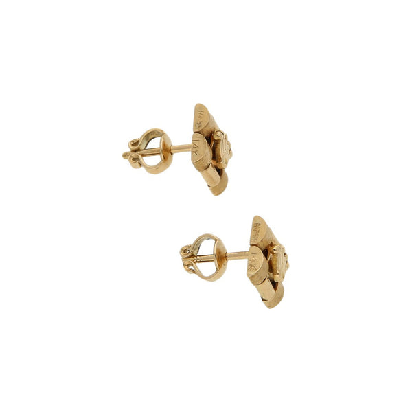 Broqueles diseño especial con aplicación motivo corona en oro amarillo 14 kilates.