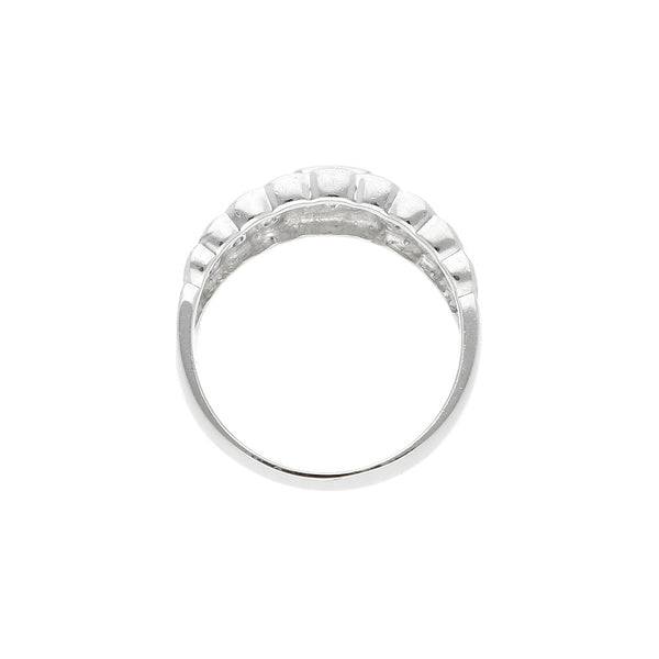 Anillo diseño especial con circonias en oro blanco 14 kilates.