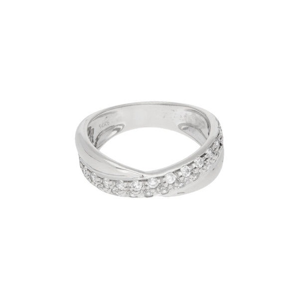 Anillo estilizado con sintéticos en oro blanco 14 kilates.