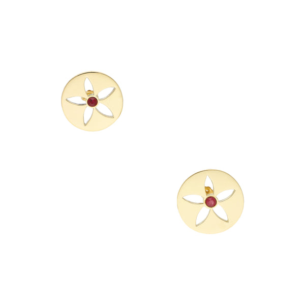 Broqueles calados con Rubies en oro amarillo 14 kilates.