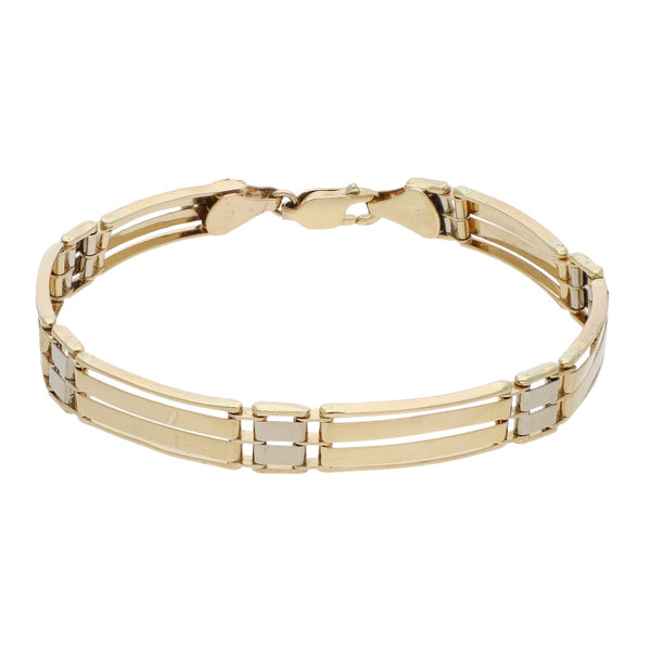 Pulsera eslabón articulado en oro dos tonos 14 kilates.