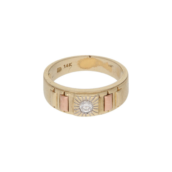 Anillo diseño especial con sintetico en oro dos tonos 14 kilates.