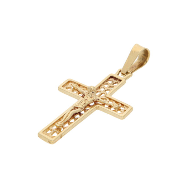 Crucifijo calado en oro amarillo 14 kilates.